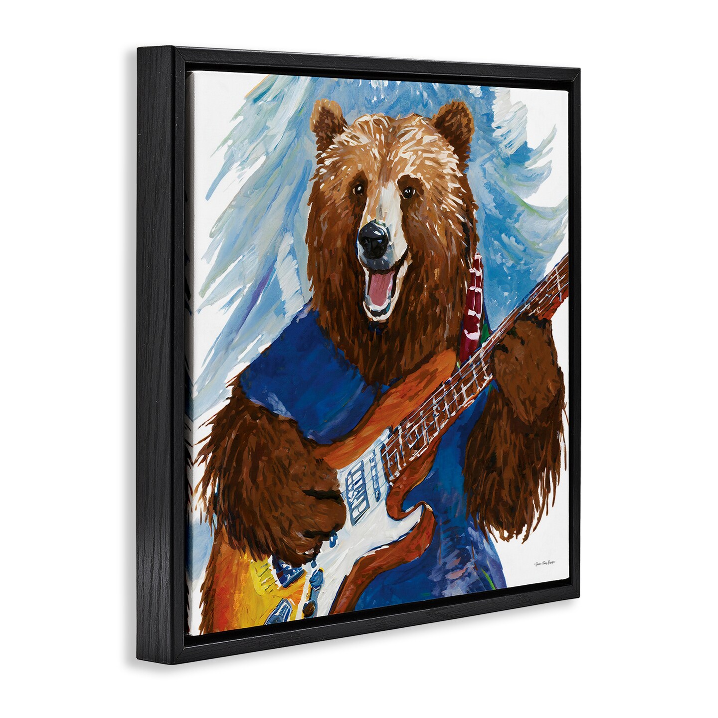 Stupell Industries Bear Playing Guitar Floater Framed Canvas Wall Art Design by Seven Trees Design