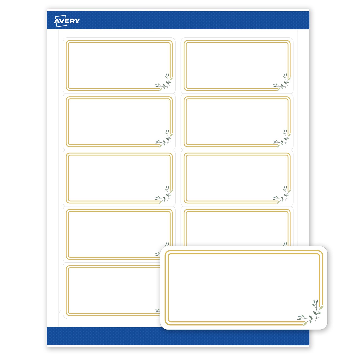 Avery Printable Shipping Labels, 2" x 4", Matte White with Gold Double Border Florals Design, Permanent Adhesive, Laser & Inkjet Compatible, 10 Total, Great for Shipping, Branding, and Weddings