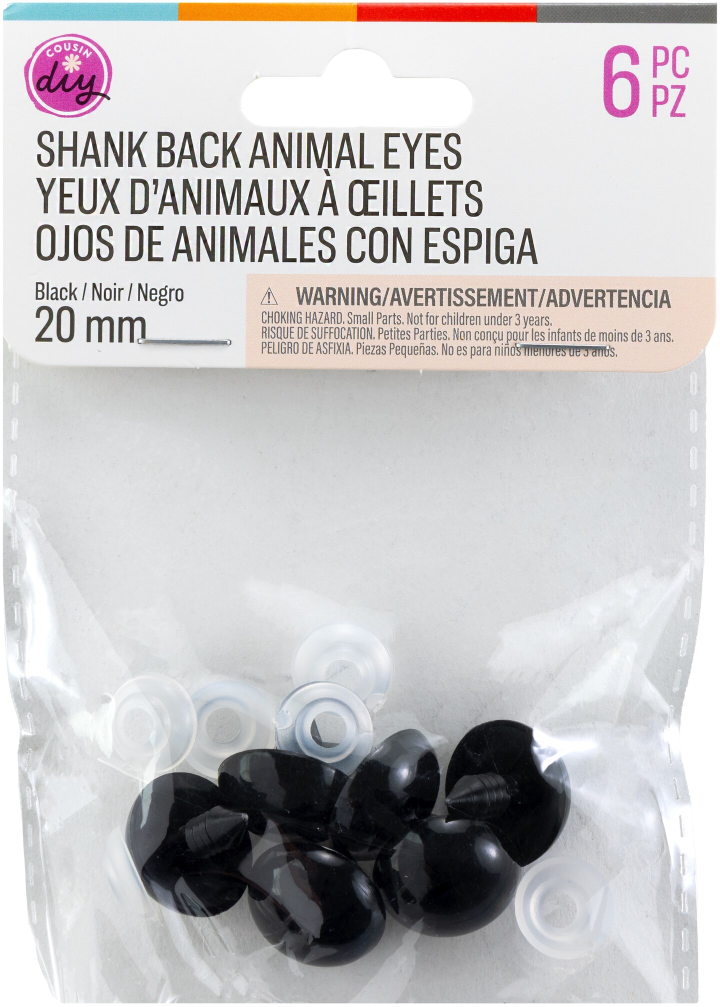 CousinDIY Shank Back Animal Eyes 20mm 6/Pkg-Black