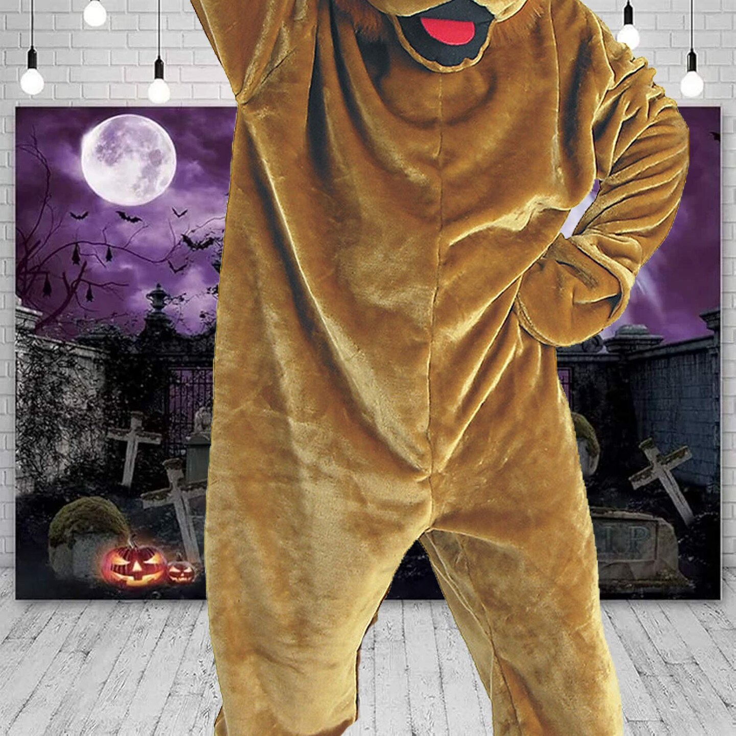 Adult Lion Mascot Costume Jumpsuit with Mitts Fur Mane Head and Oversized Feet