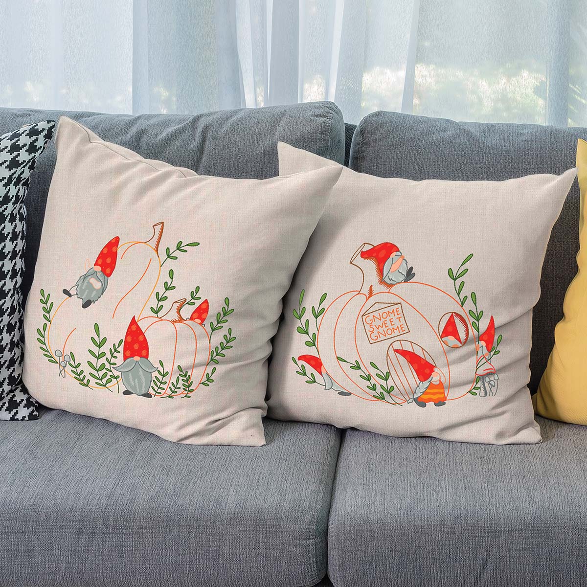 Craftways  Gnome Sweet Gnome Pillows Stamped Embroidery Kit