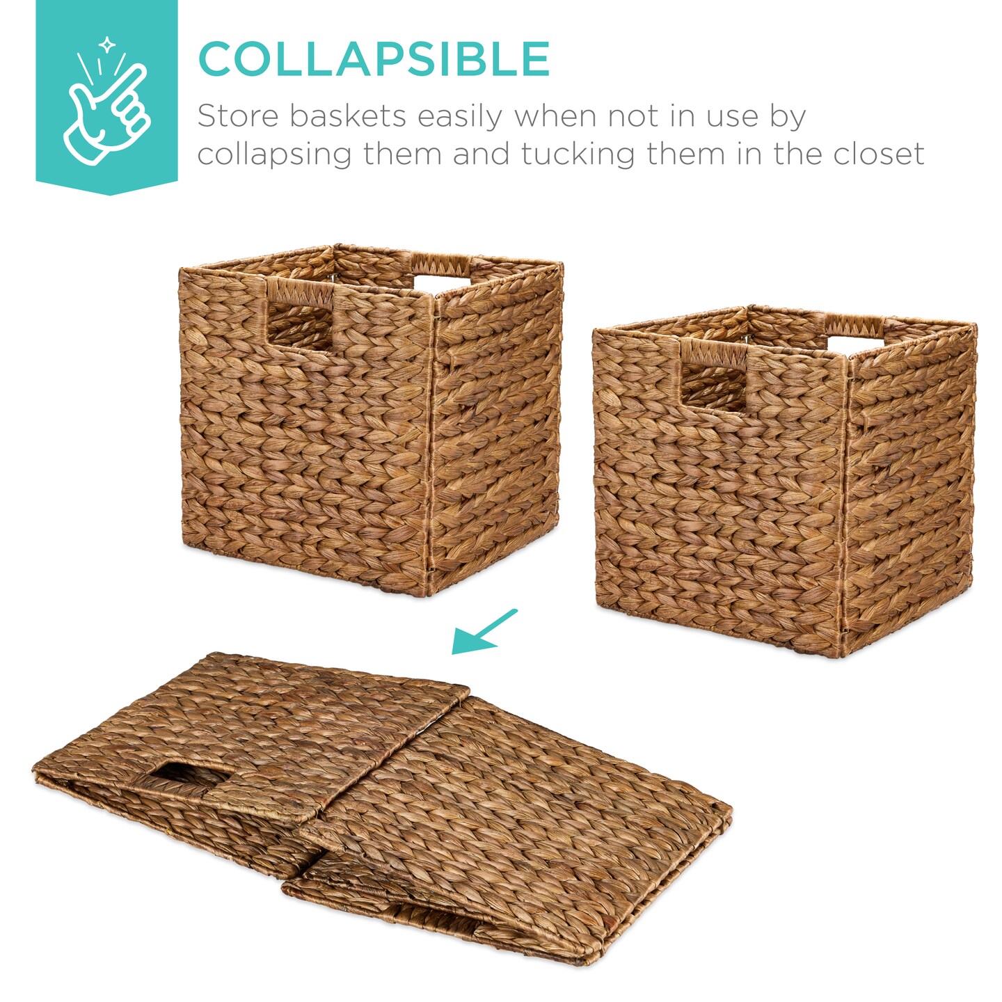 Best Choice Products 10.5x10.5in Hyacinth Storage Baskets, Set of 5 Multipurpose Collapsible Organizers