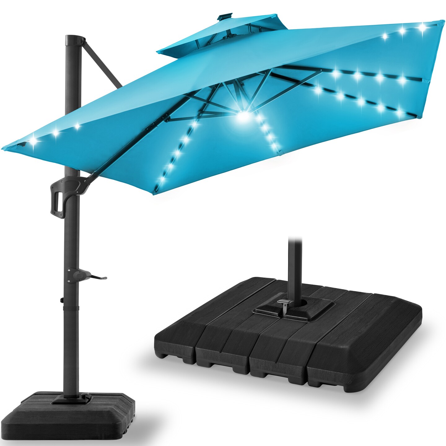 Best Choice Products 10x10ft 2-Tier Square Outdoor Solar LED Cantilever Patio Umbrella w/ Base Included