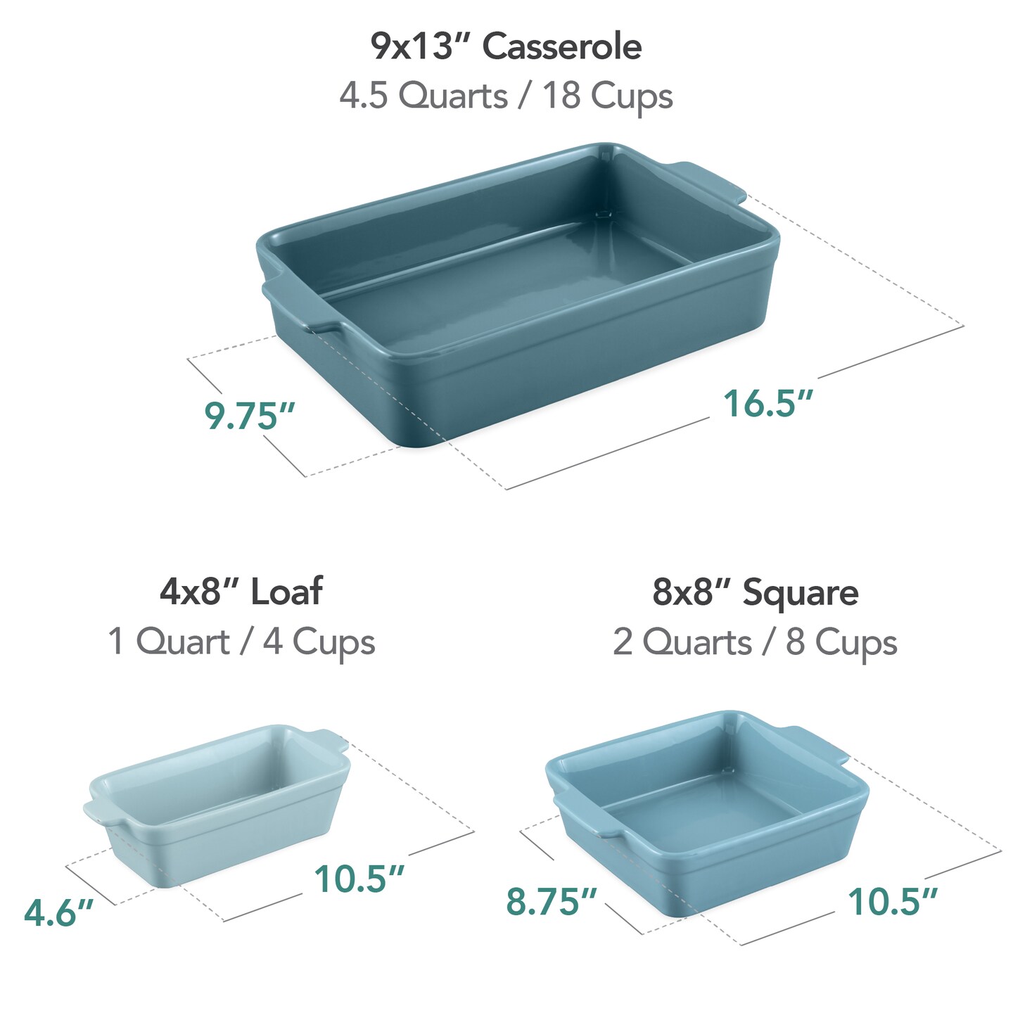 Best Choice Products Ceramic Bakeware Set of 3 Casserole, Loaf, and Square Dishes w/ Handles