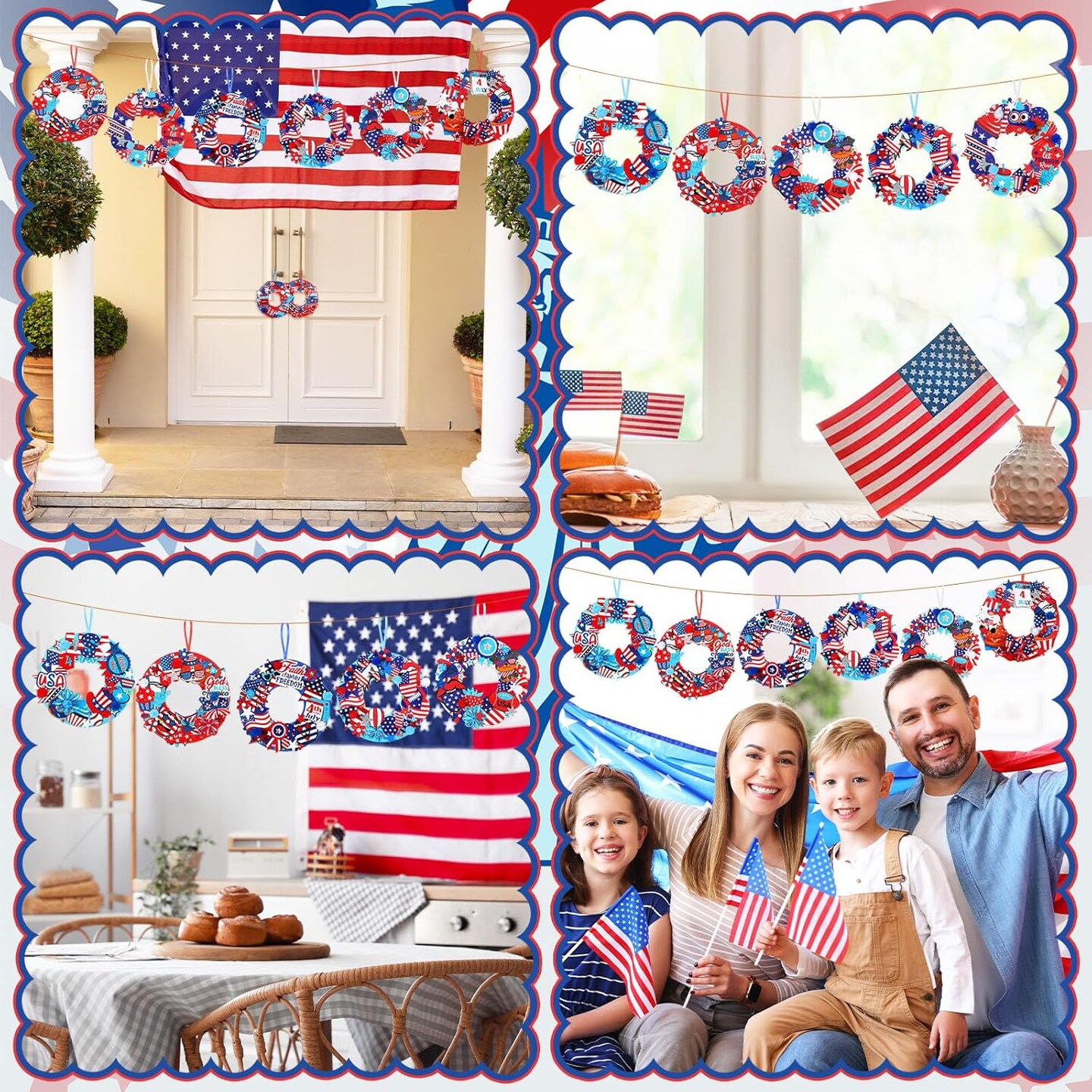48-Set DIY 4th of July Wreath Craft Kit – Patriotic Red, White & Blue Paper Wreaths with Stickers for Independence Day, Memorial Day & Party Activities