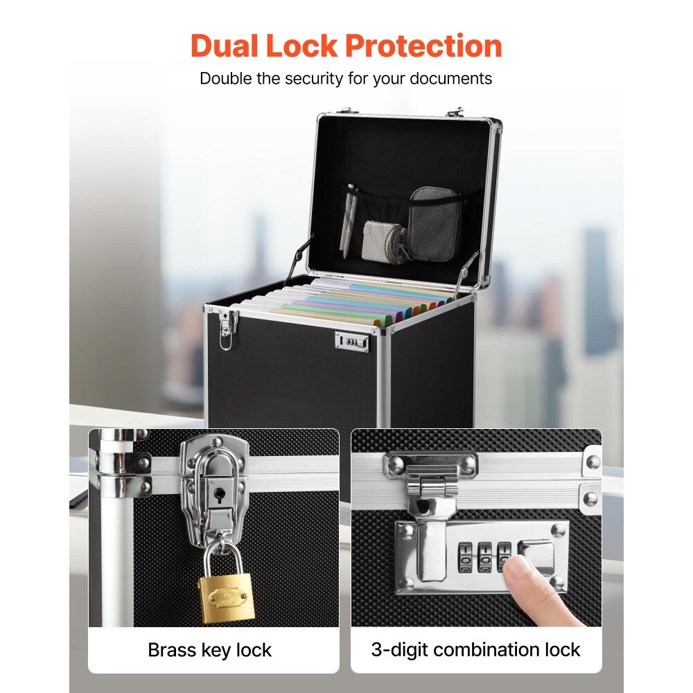 Black Rolling File Storage Box with Dual Lock and Aluminum Frame for Home or Office