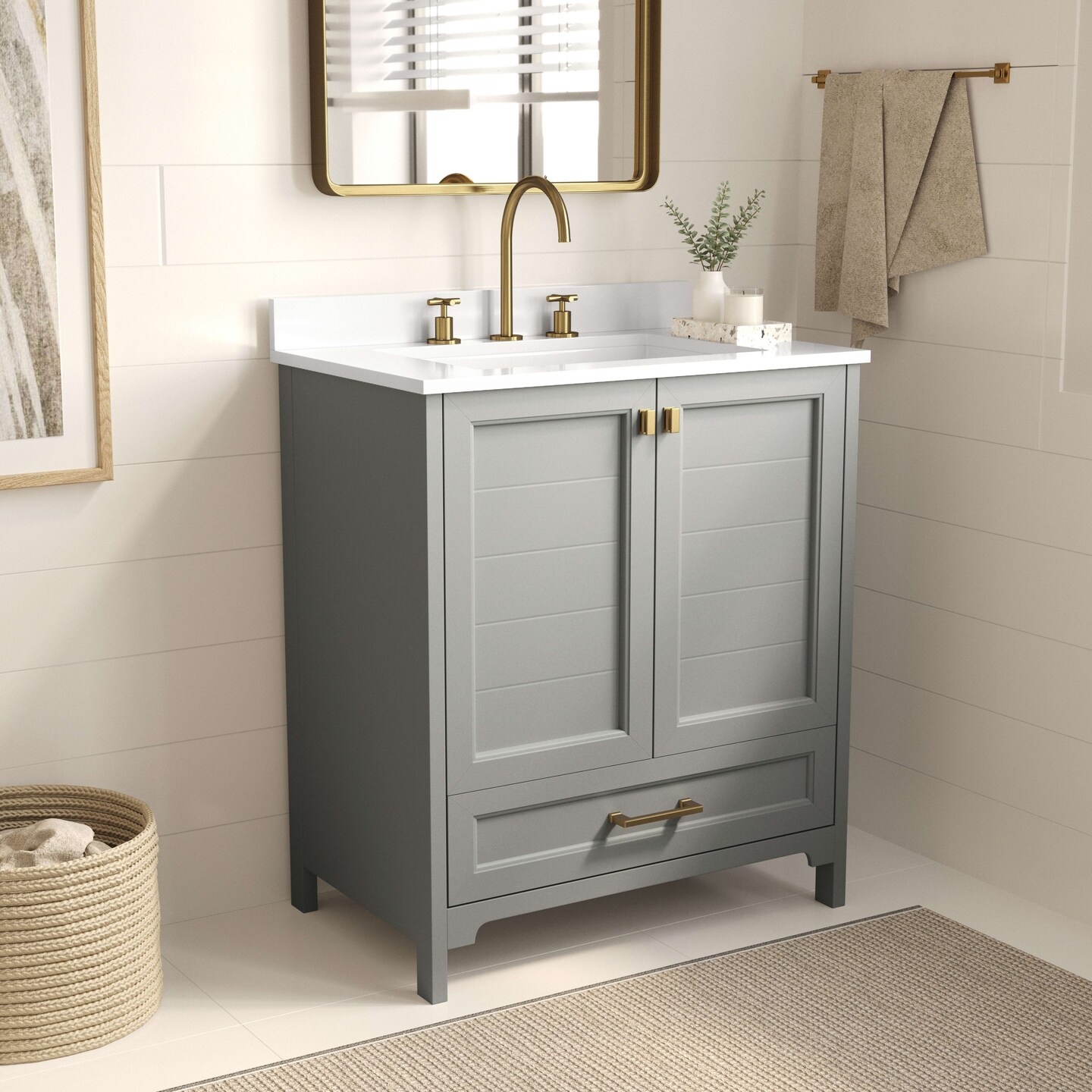 Merrick Lane Argos Single Sink Bathroom Vanity with Undermount Basin, Soft-Close Cabinet, Easy-Glide Drawer, and Carrara Marble Finish Countertop
