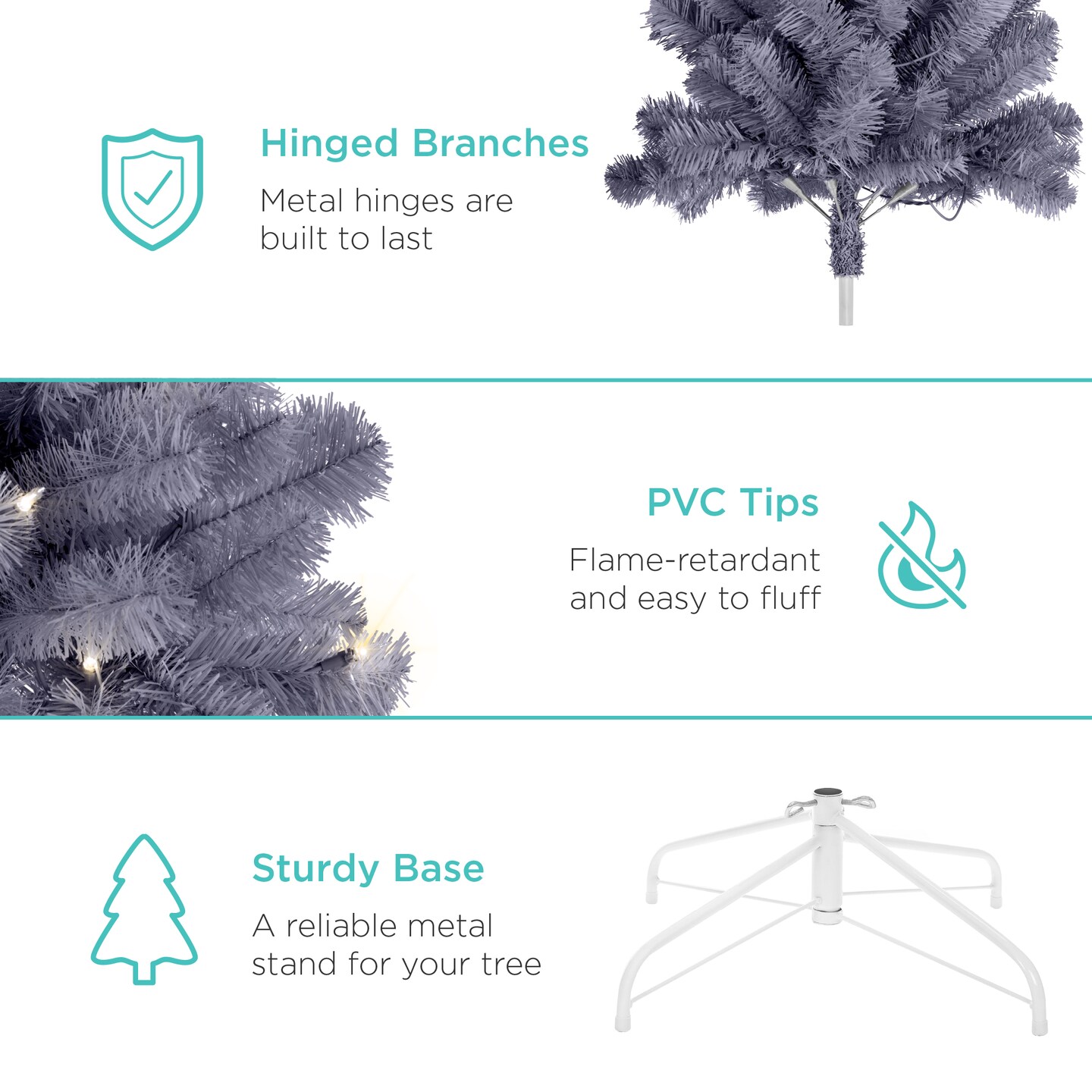 Best Choice Products Pre-Lit Charcoal Gray Christmas Tree, Artificial Full Holiday Decoration w/ Incandescent Lights