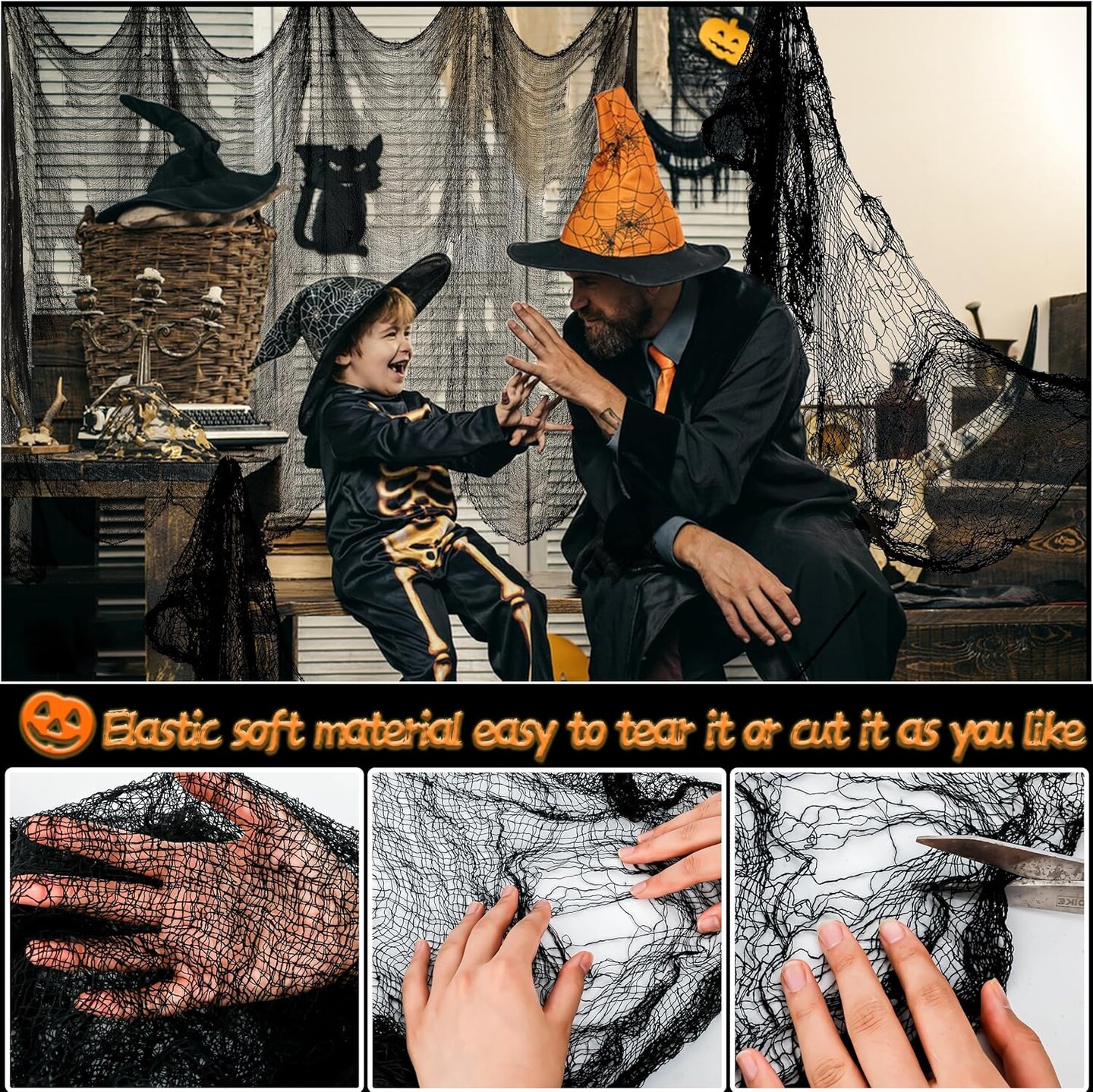 Halloween Creepy Cloth 6PCS 30×72inch Black Halloween Cloth Decor Halloween Decoration Spooky Creepy Gauze Cloth for Halloween Party Outdoor Indoor Decorations