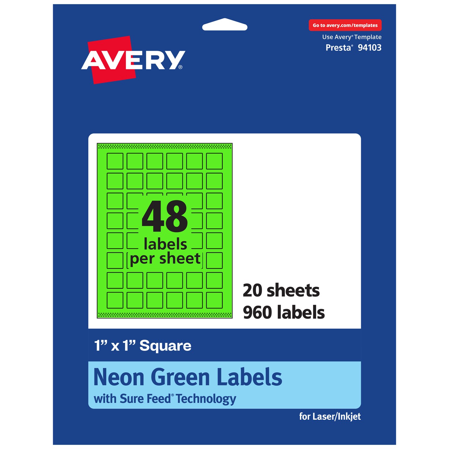 Avery Neon Green Paper Labels, 1&#x22; x 1&#x22; Square