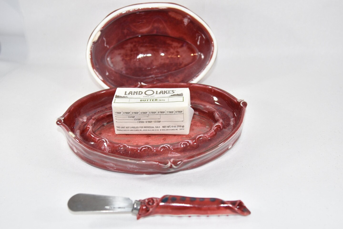 Red Lidded Butter Dish. Porcelain Pottery Butter Keeper. Butter Crock. product 3