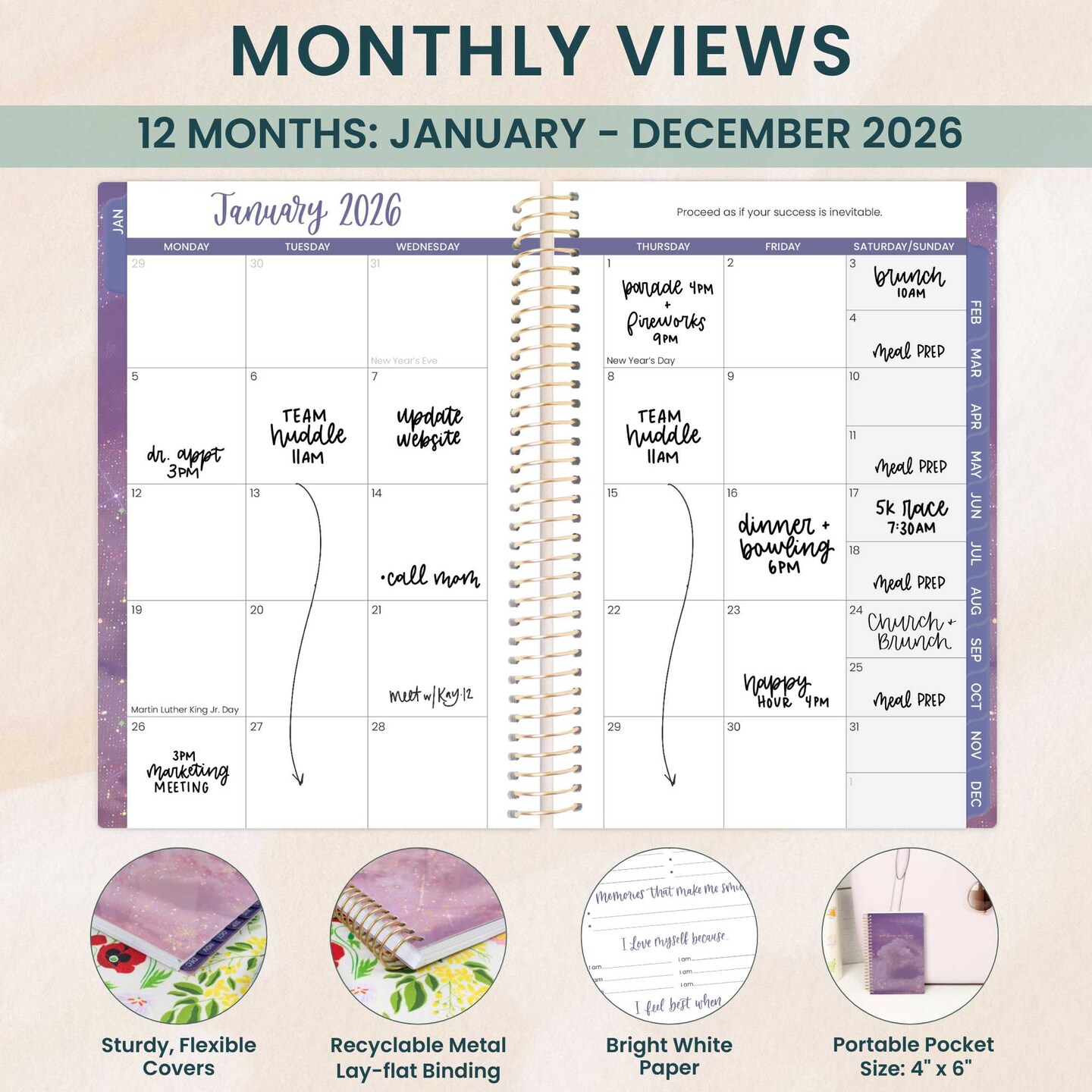 bloom daily planners 2026 Soft Cover Weekly & Monthly Planner, 4" x 6", Good Things Are Coming