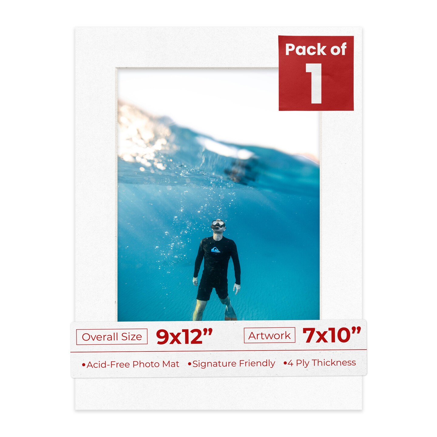 White with Black Core Mat Board for 9x12 Frames - Fits 7x10 Photos
