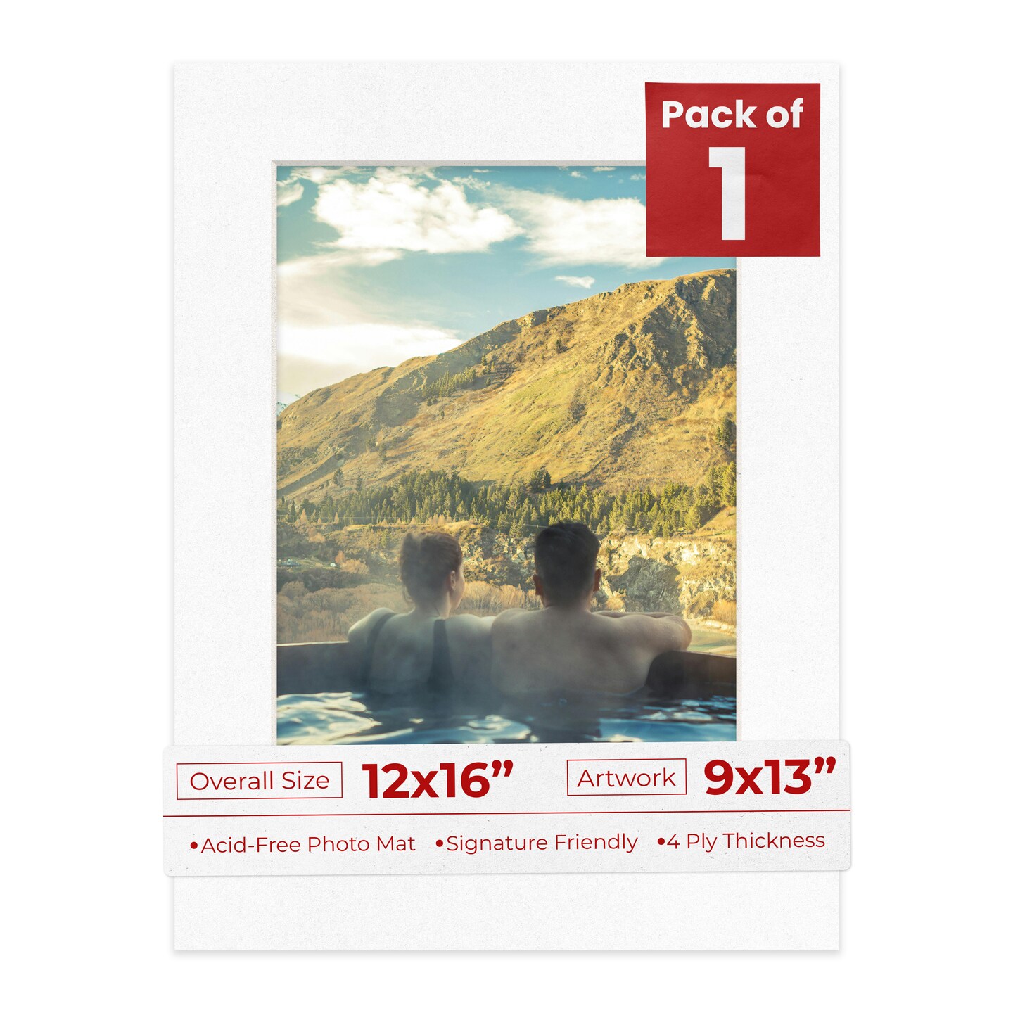 White with Black Core Mat Board for 12x16 Frames - Fits 9x13 Photos