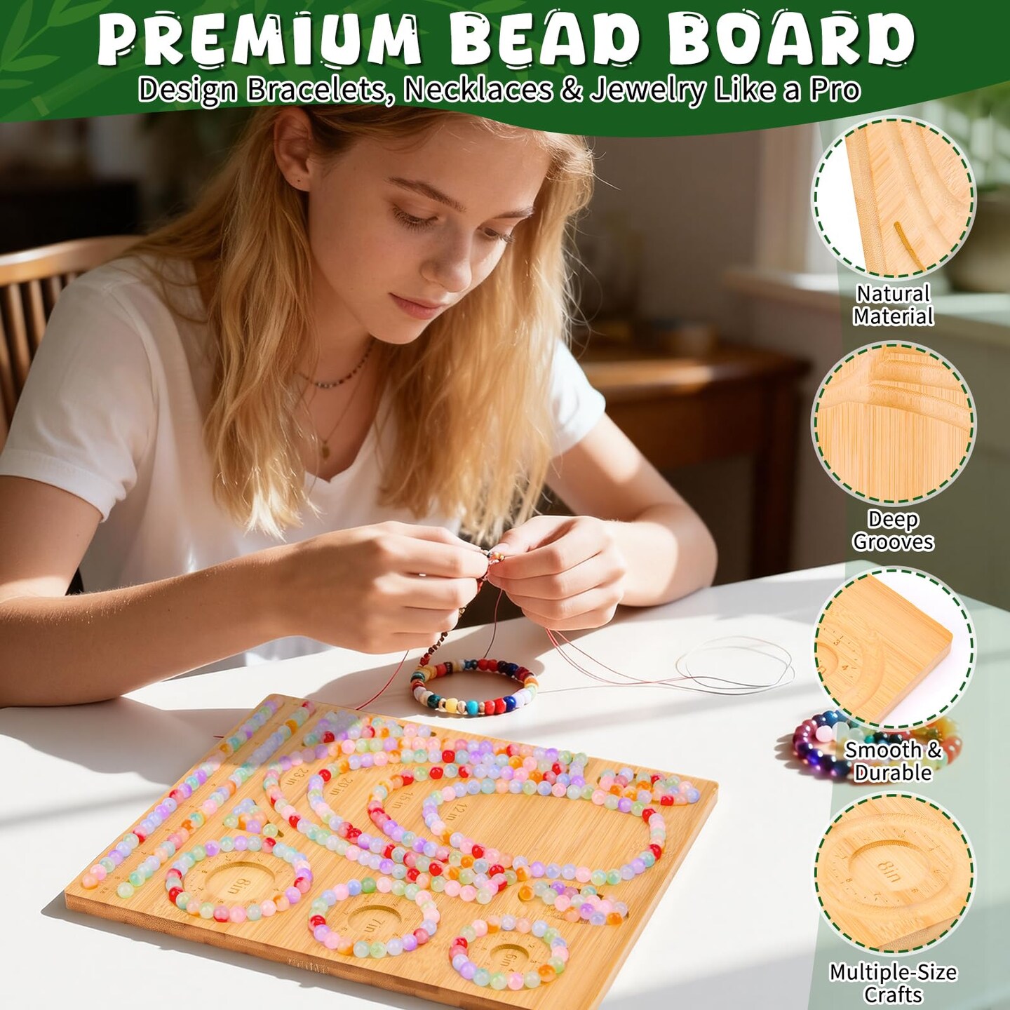 Bead Board for Jewelry Making - Bamboo Beading Board for Necklace & Bracelet Making, DIY Small Jewelry Design Tray Jewelry Making Supplies