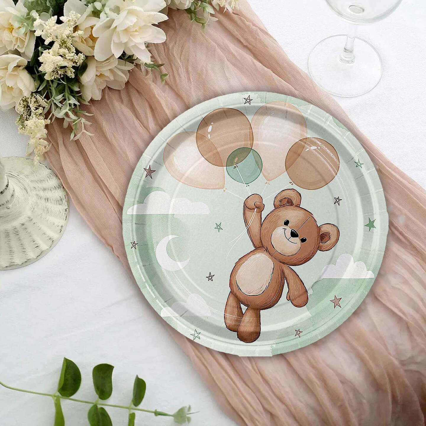8 Count Teddy Bear Paper Dessert Plates 7 Inch Disposable Tableware for Baby Shower and Birthday