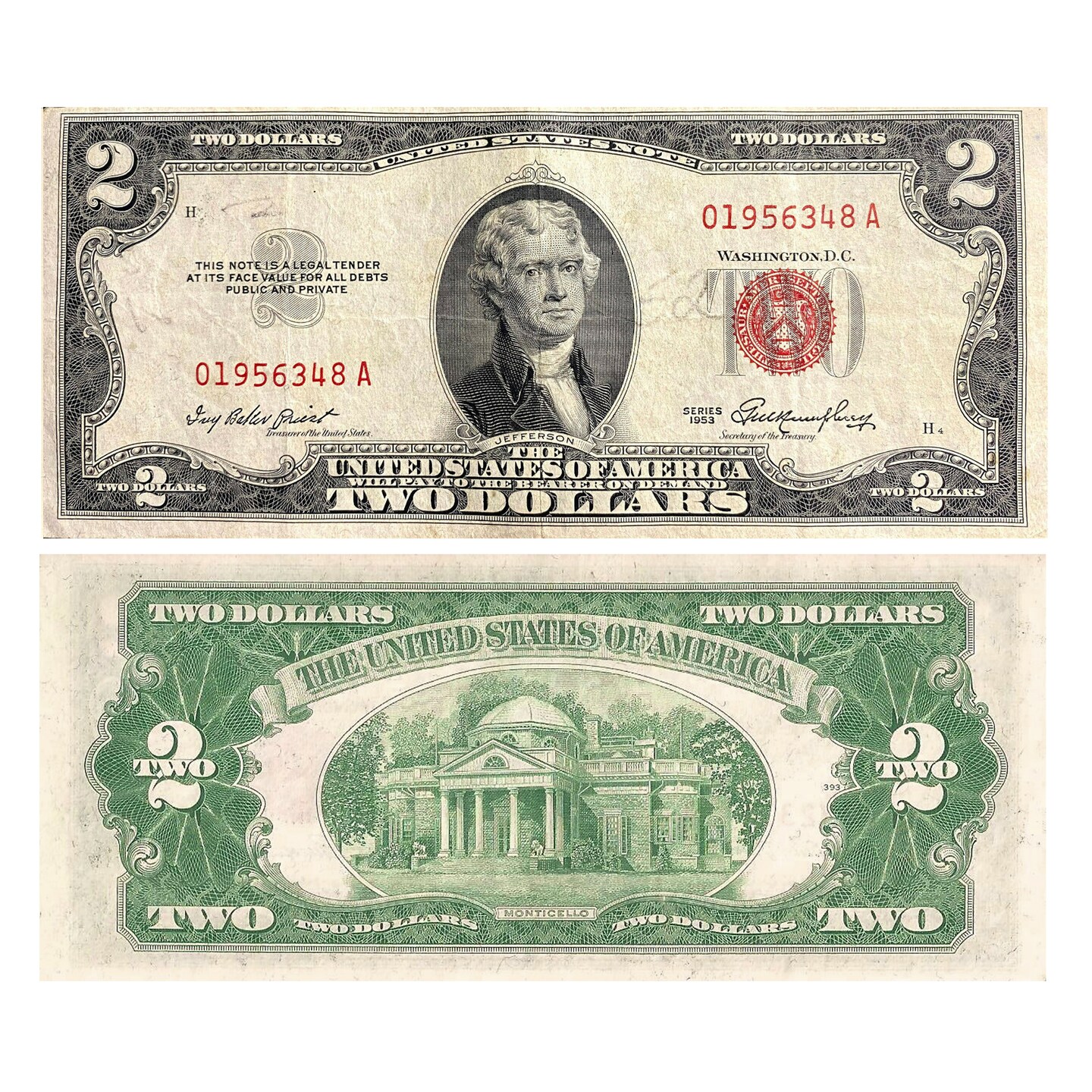Scarce Currency - 1957 $1 Silver Certificate and $2 Red Seal Note