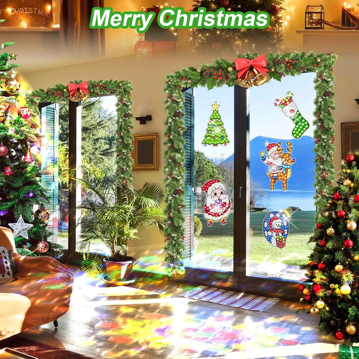 5 Pcs Christmas Diamond Painting Window Clings, Window Stickers Diamond Art Kits for Xmas Home Decor, Diamond Painting Accessories, Diamond Art Kits Craft for Adults, Gifts
