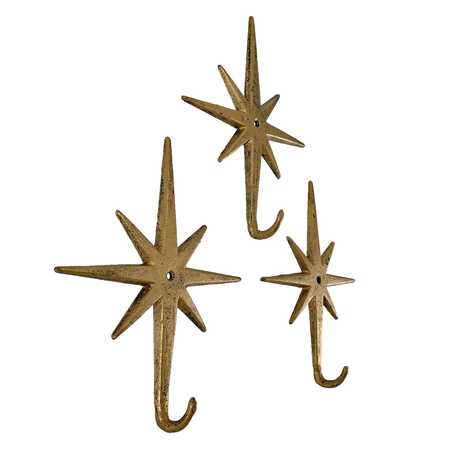 Set of 3 Cast Iron Atomic Starburst Wall Hooks