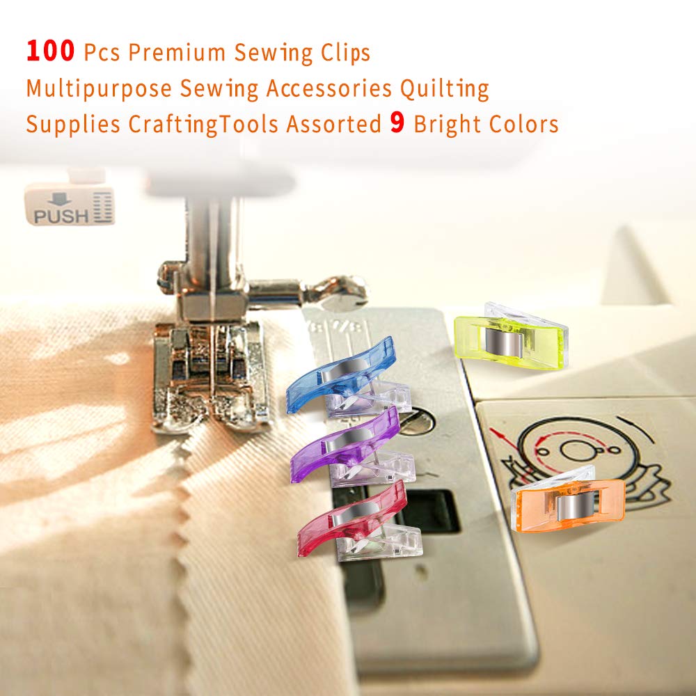 Sewing Clips for Fabric and Quilting 100 Pcs with Tin Box,Sewing Notions Assorted Colors for Craft