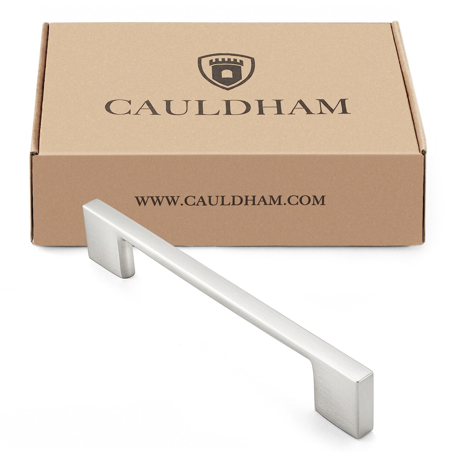 Cauldham Solid Kitchen Cabinet Pulls Handles (5&#x22; Hole Centers) - Modern Thin Profile Drawer/Door Hardware - Style M255 - Satin Nickel