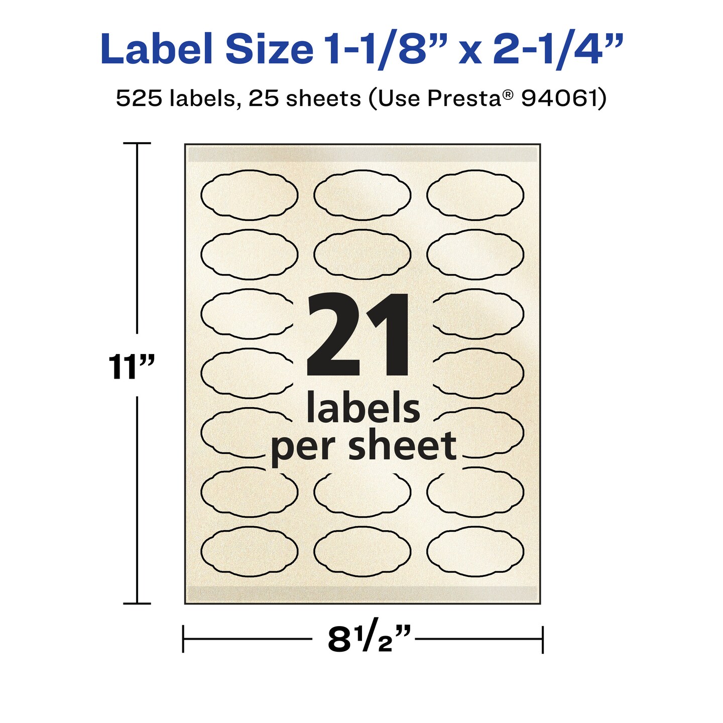 Avery Pearlized Ivory Oval Scalloped Labels with Sure Feed Technology, Print-to-the-Edge, 1-1/8" x 2-1/4"