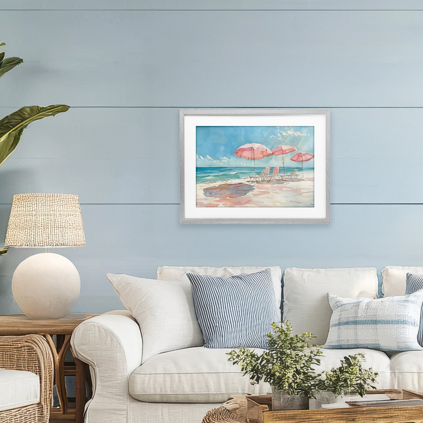 Stupell Industries Pastel Pink Watercolor Beach Black Framed Print Under Glass, design by LSR Design Studio
