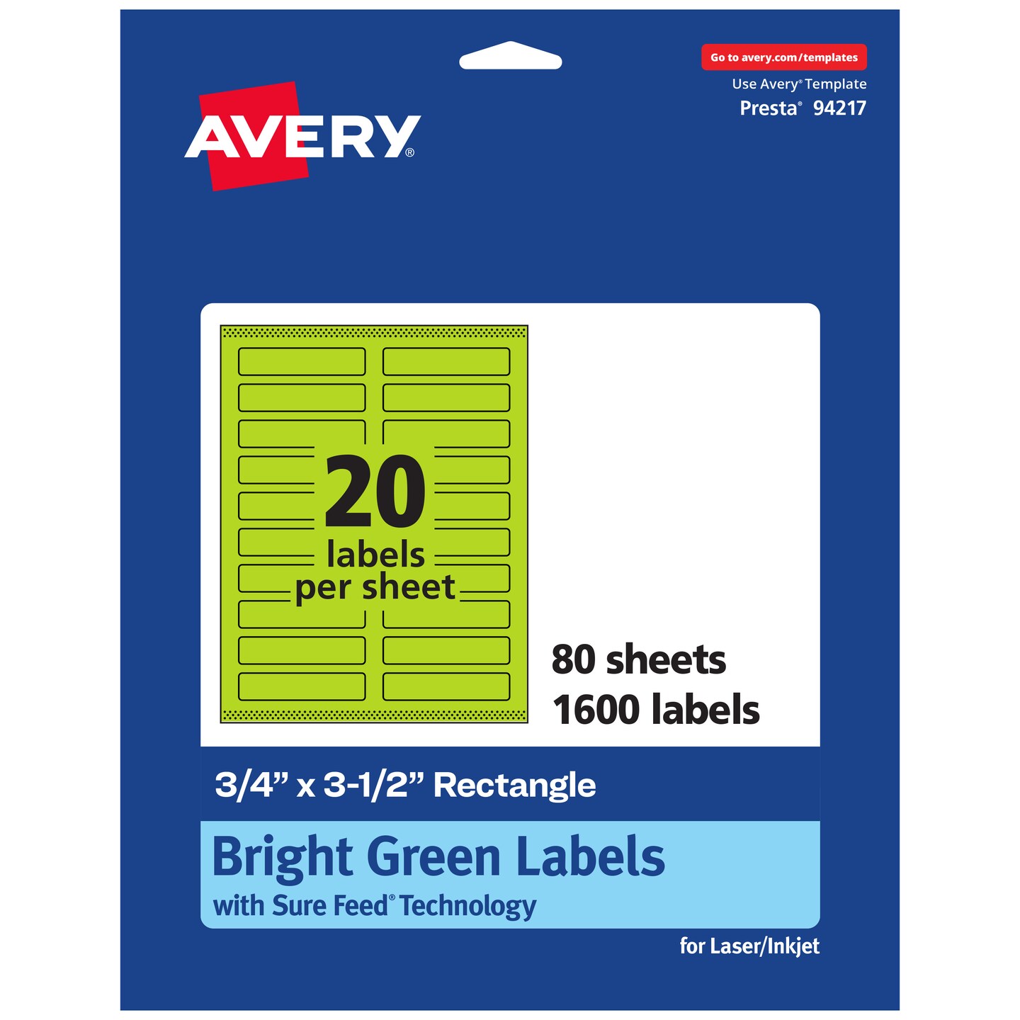 Avery Bright Green Paper Labels, 0.75&#x22; x 3.5&#x22; Rectangle
