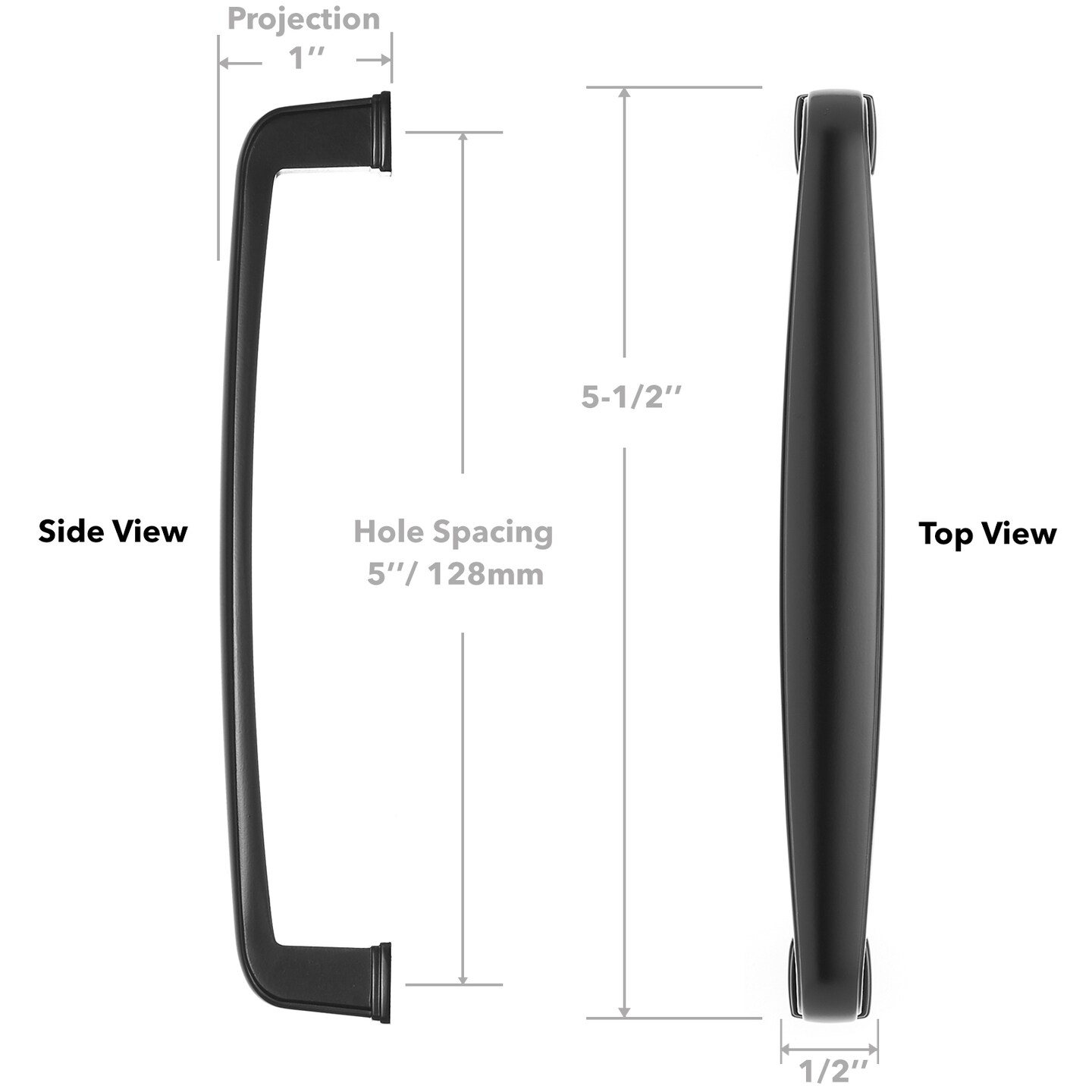 Cauldham Solid Kitchen Cabinet Handles (5" Hole Centers) - Drawer/Door Hardware - Style T765 - Matte Black