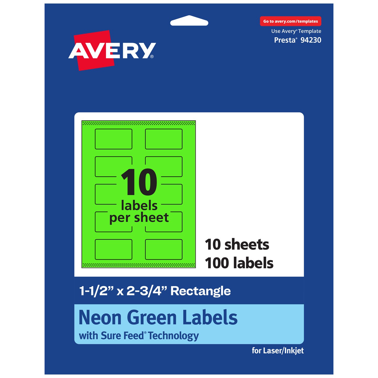 Avery Neon Green Paper Labels, 1.5&#x22; x 2.75&#x22; Rectangle