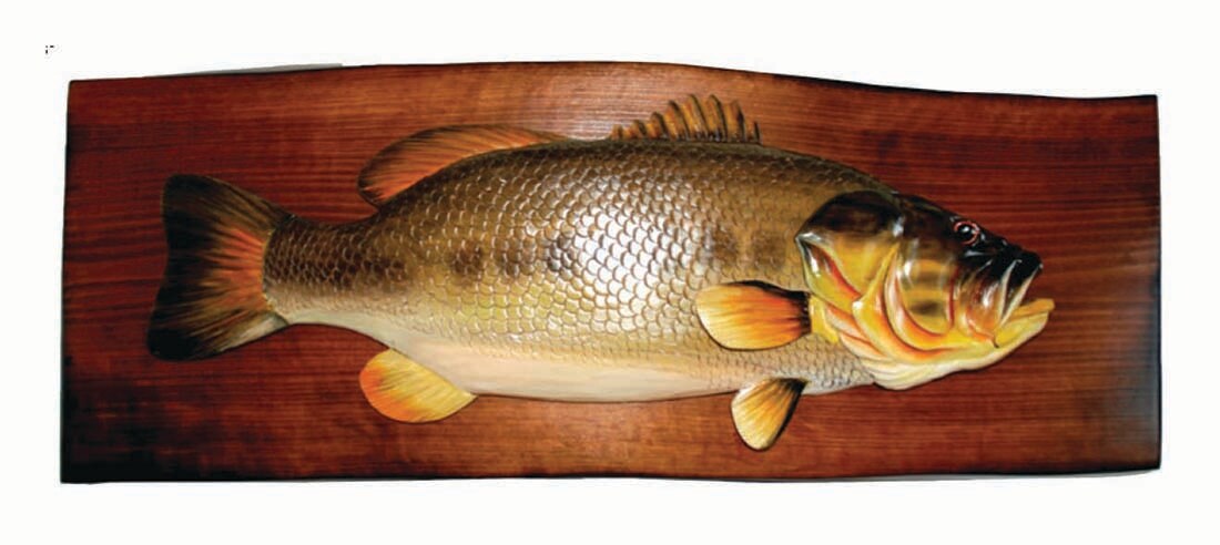 Bass Hand Crafted Intarsia Wood Art Wall Hanging 24 X 11 X 2.5 Inches
