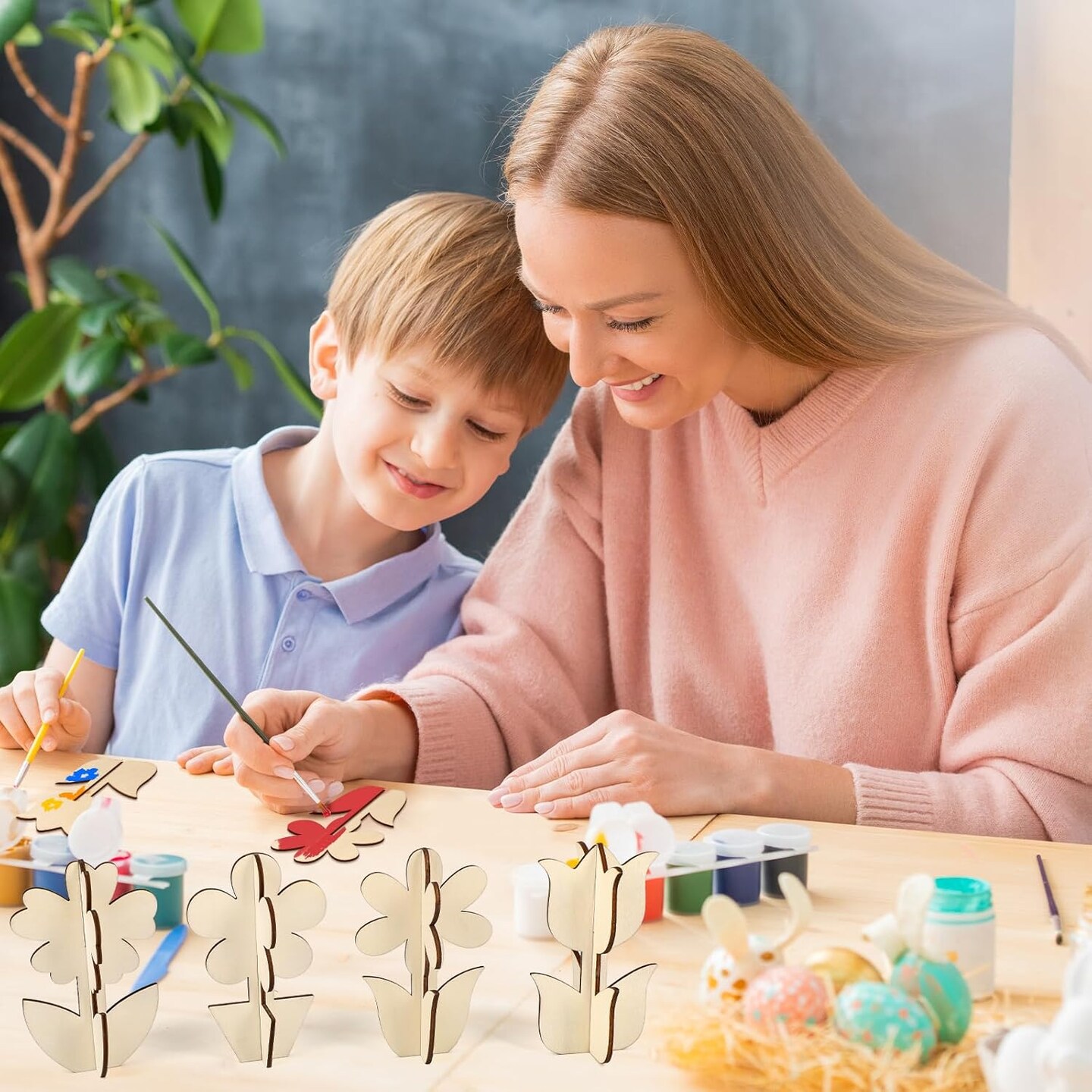DIY 3D Flower Spring Wood Crafts to Paint for Kids Adults, Paintable Unfinished Wooden Slices for Craft, Flowers Cutouts Ornaments for Painting Decorations (24 PCS)