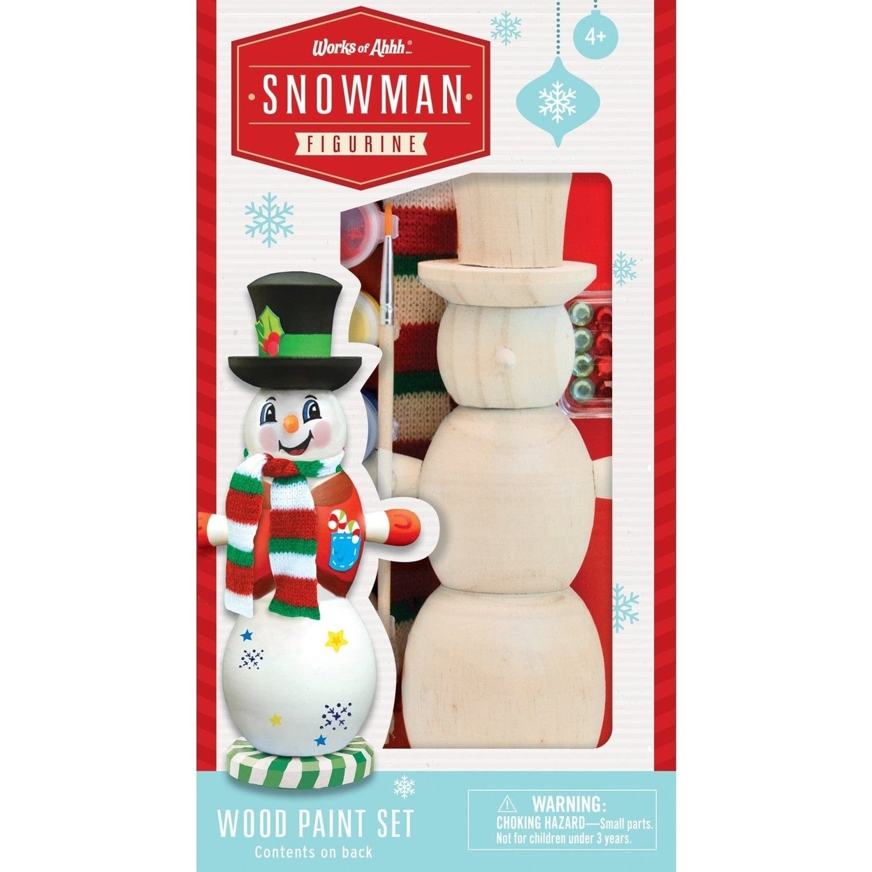 Snowman Wood Craft Paint Set 8In Art Kit Non-Toxic Paints Brush Stones Scarf