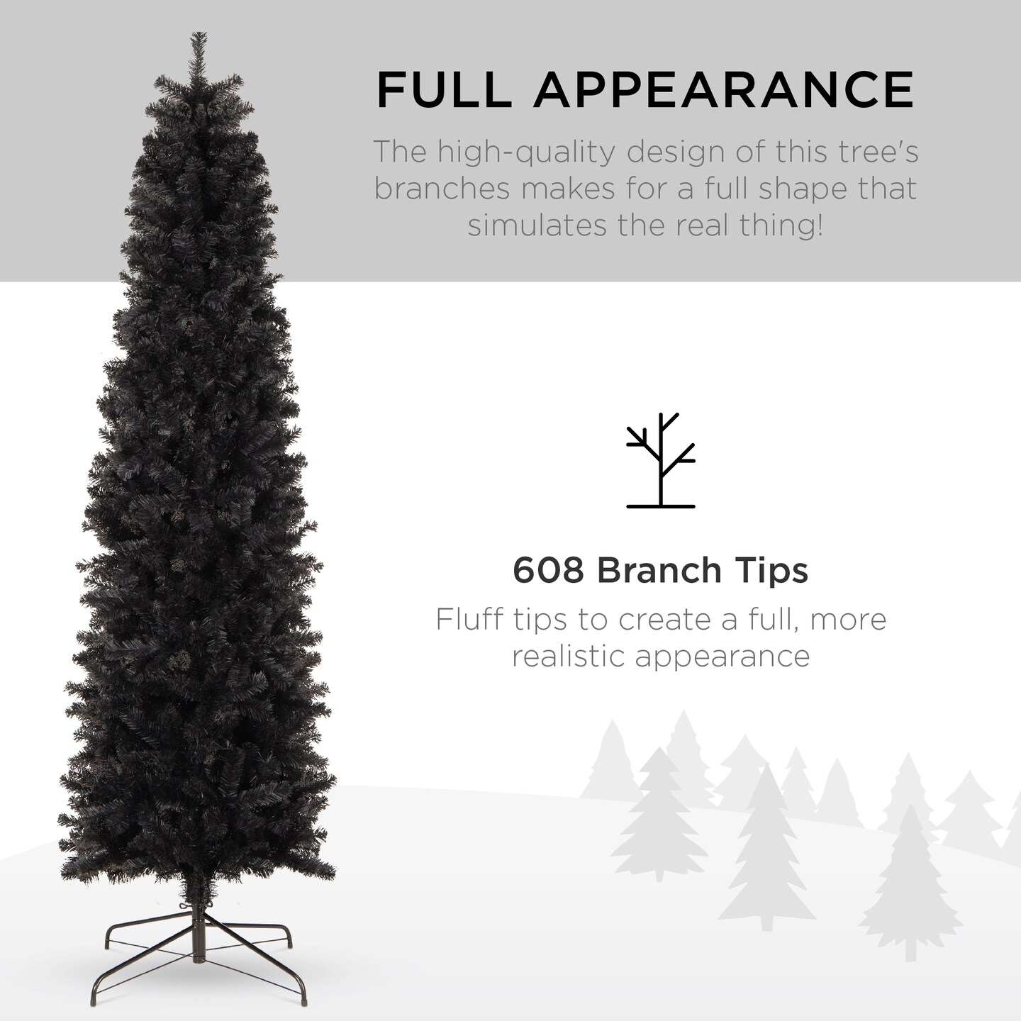 Best Choice Products Black Artificial Holiday Christmas Pencil Tree w/ Metal Base