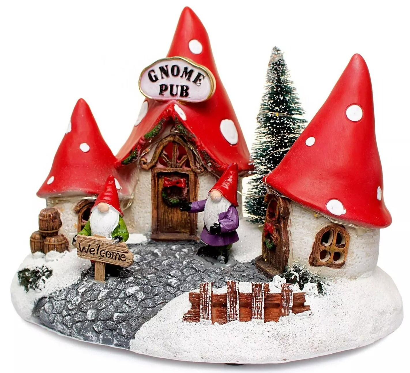 Amanita Mushroom Gnome Pub LED Christmas Decoration Winter Scene Holidays Decor