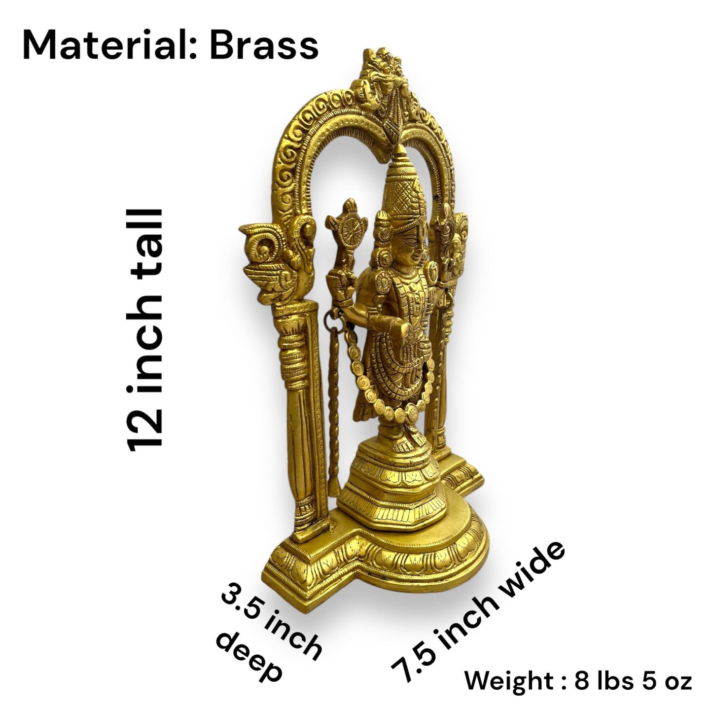 Shree Balaji Tirupati Venkateswara Statue Brass Shrinathji Idol Incarnation of Lord Vishnu Murti Sculpture Pooja Room Mandir Home Decor Altar Showpiece - Housewarming Gift (12 Inches)