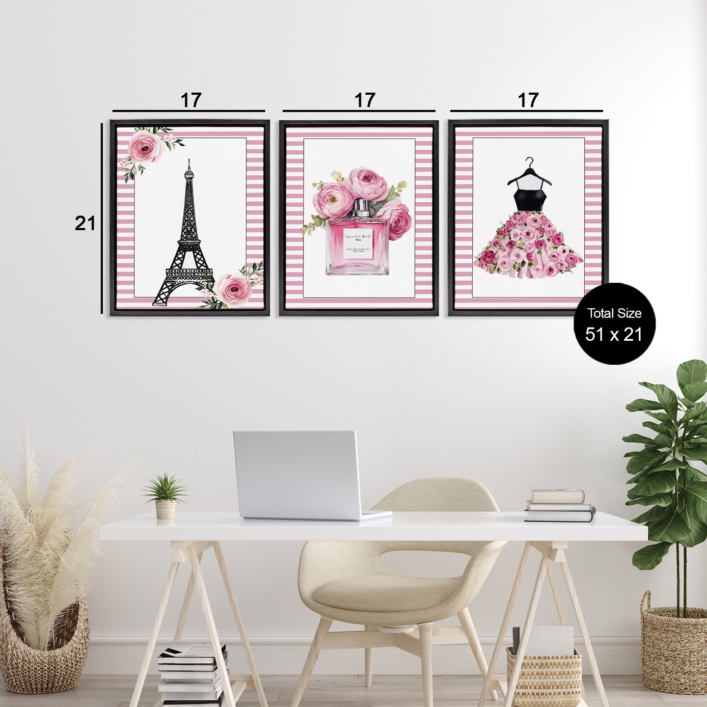 Stupell Industries Parisian Glam with Stripes 3pc Floating Frame Set, design by Christine Simpson Art