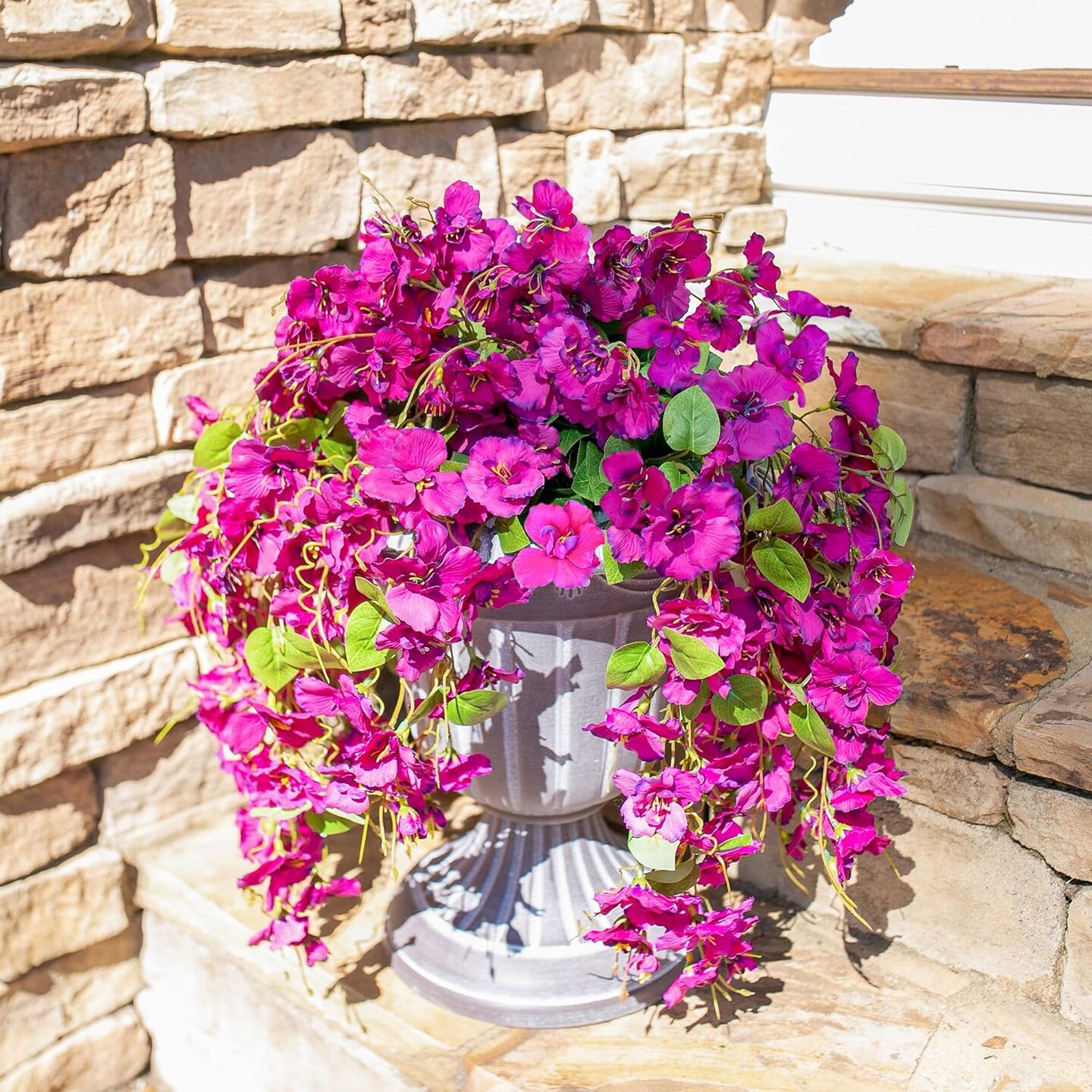 Artificial Hibiscus Fake Hanging Flowers Plants for Outdoors Spring Summer Decor, 2pcs Fuchsia Silk Hibiscus Long Trailing Vines
