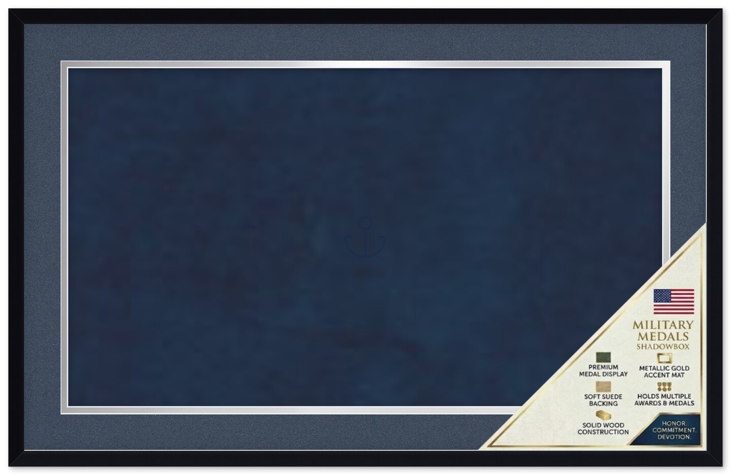 CustomPictureFrames.com Solid Wood Military Shadowbox - Navy and Silver Mat - Large - Multiple Frame Colors - Medals Ribbons Insignia Made in the USA