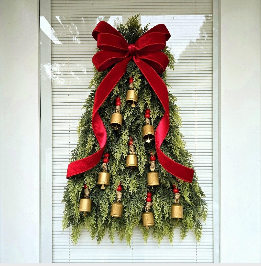 Christmas Tree Wreath For Front Door Double Door Outdoor Porch Decor Holiday  Teardrop Xmas Gift Ideas | MakerPlace by Michaels, image size:1059x1080
