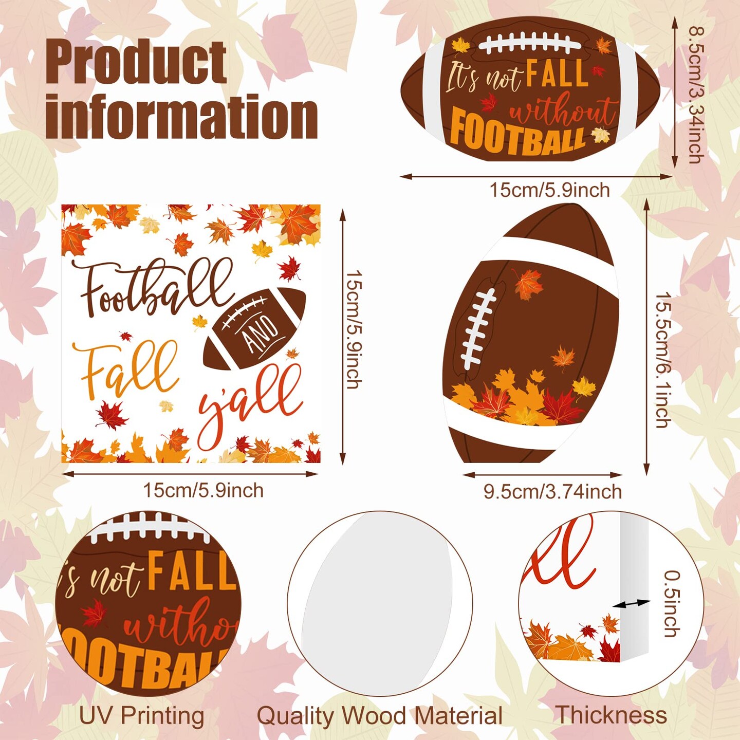 3 Pieces Fall Decor Football Decor Thanksgiving Fall Tiered Tray Decor Orange Maple Wooden Table Centerpieces Farmhouse Rustic Decor Decorative Table Decorations for Autumn Harvest Table Shelf (Classic)
