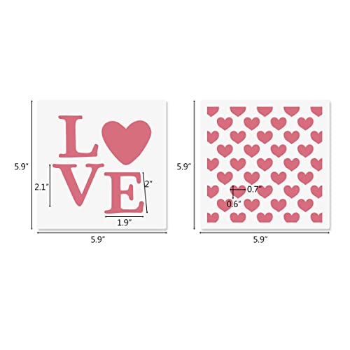 6x6 in Hearts Love Cookie Stencils for Royal Icing, Valentine Stencils for Sugar Cookie, 16 Pcs Reusable Plastic Biscuit Stencils with Assorted Sizes Heart Shapes Love Letters for Fondant Candy Baking