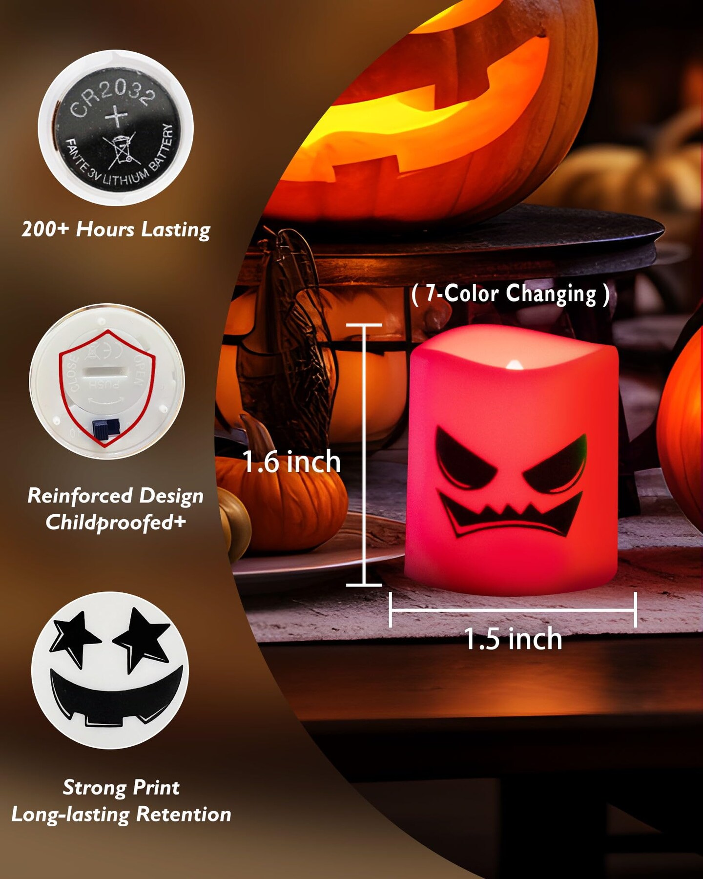 24 Pieces Color Changing Halloween Flameless Candles, 200+ Hours LED Votive Candles, Battery Operated Tea Lights for Pumpkin, Party, Christmas Decor (Batteries Included)