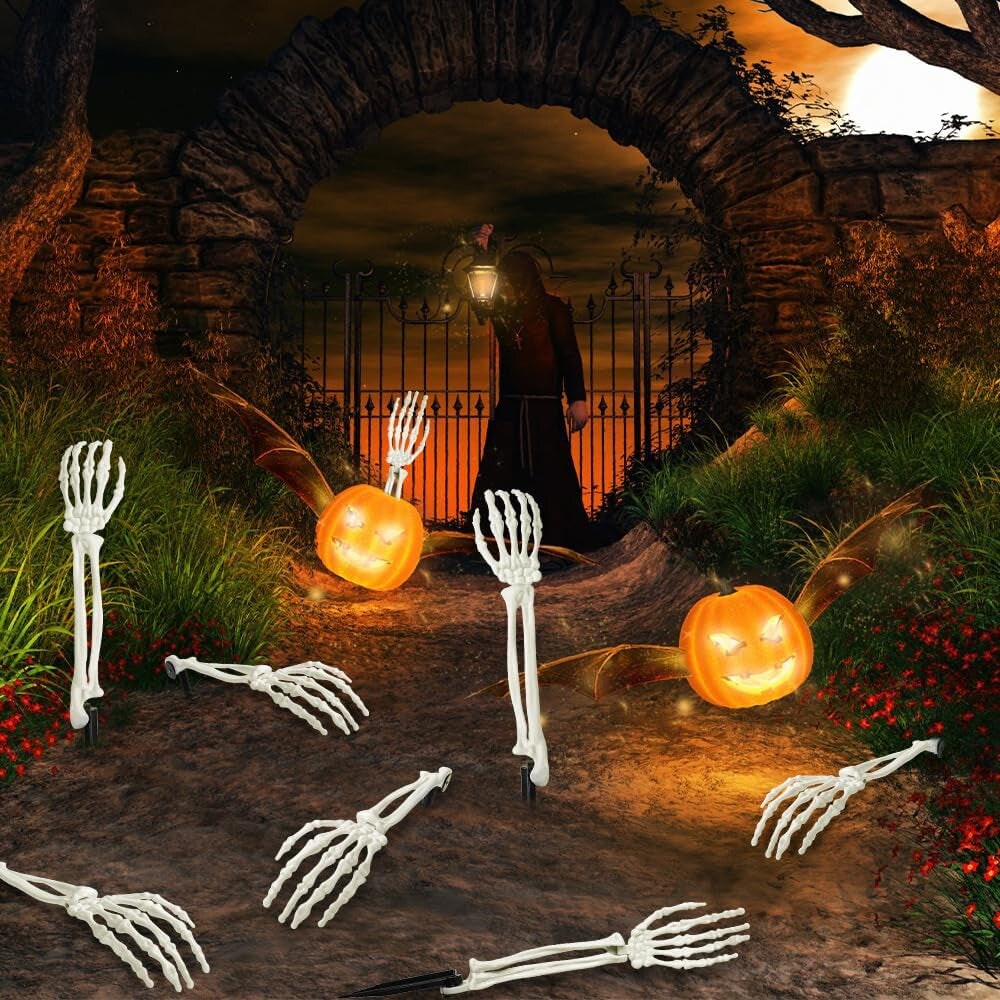 10 PCS Halloween Skeleton Decorations White Realistic Skeleton Stakes for Garden Lawn Graveyard Decor Skeleton Arm Yard Sign for Outdoor Indoor Party Supply