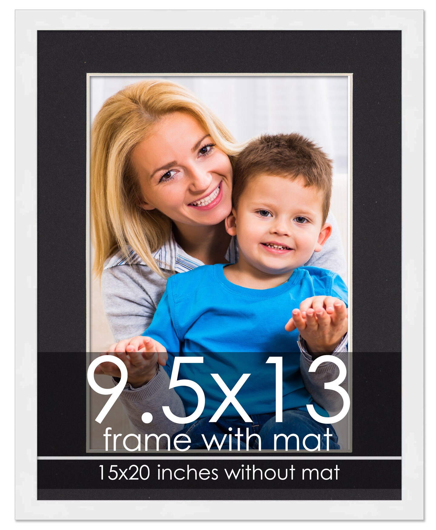 Modern White Frame with Black Photo Mat, UV Acrylic Front, Foam Board Backing, 60 Sizes Available