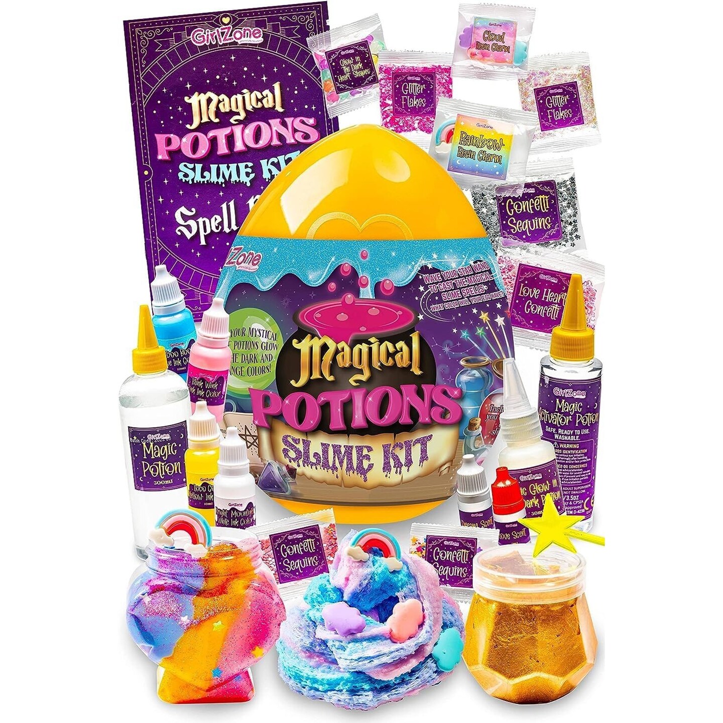 GirlZone Magic Potion Slime Kit, Spellbinding Slime Making Kit to Create 6 Magic Slime Potions and Glow in the Dark Slime, Fun Gift Idea on Christmas &#x26; Thanksgiving