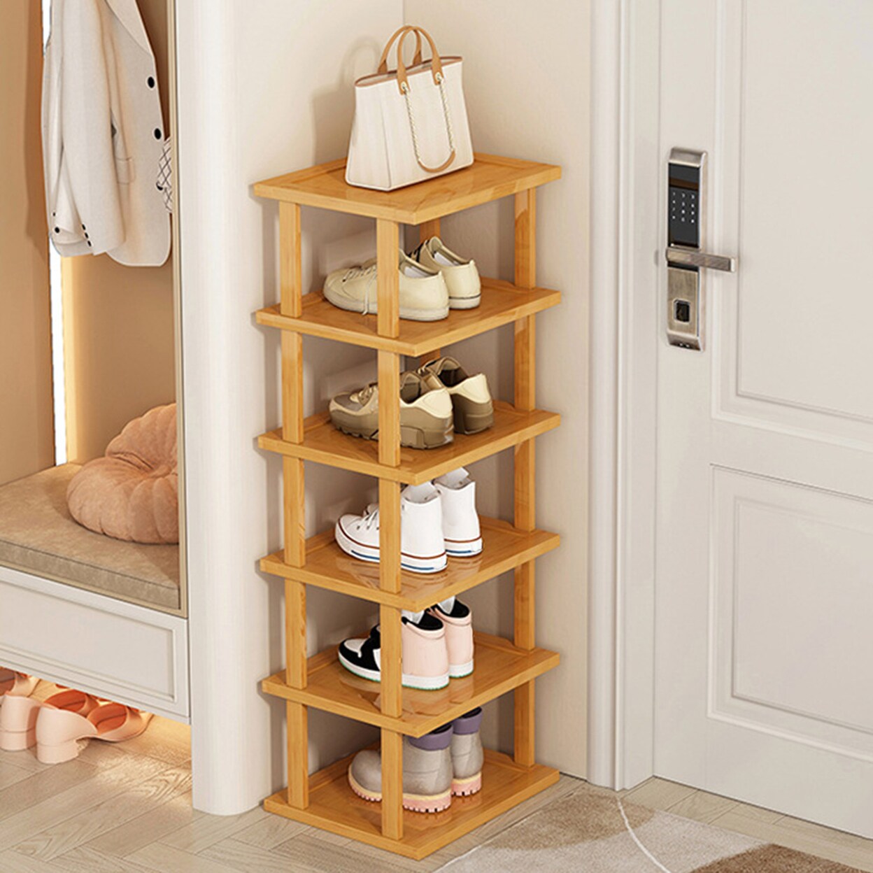 Six Layers Stable Structure Waterproof Large Capacity Bamboo Great Load Bearing Multi-Purpose Entryway Shoes Storage