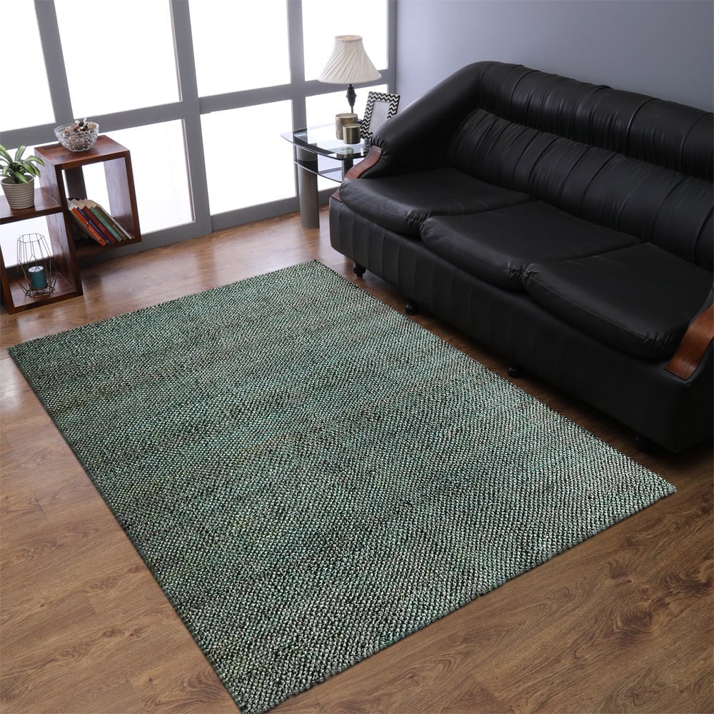 Rugsotic Hand Woven Jute Area Rug Solid Green Eco-Friendly J00007 5X8 Ft