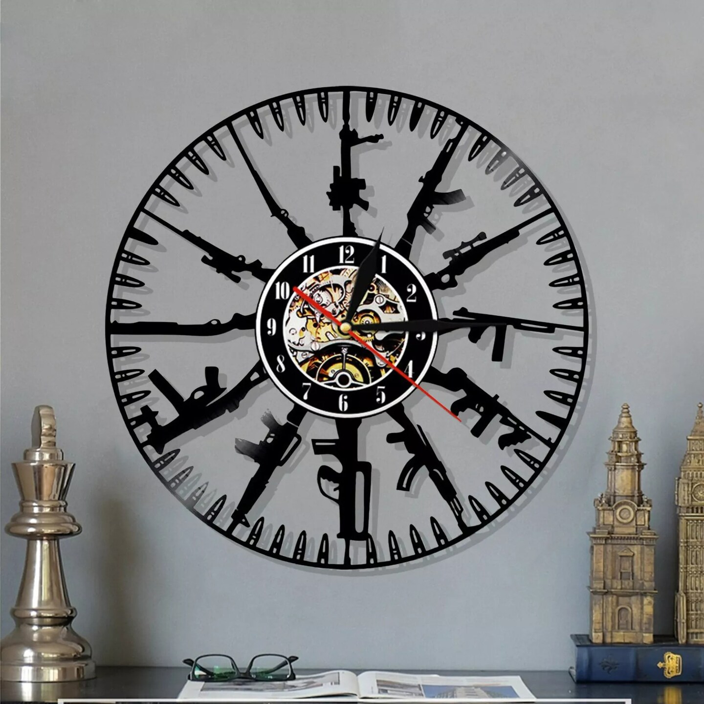 Bullet Time Wall Clock Music Record Army Gun Wall Clock Wall Clock Creative Gift