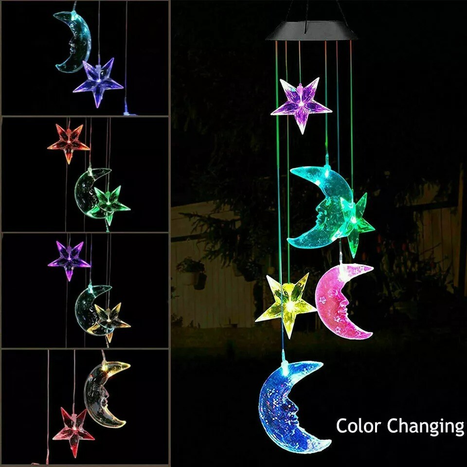 Solar Lamp Color Changing LED Moon-star Wind Chimes Outdoor Home Garden Decor